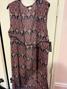 ING+ Women's Plus Size Multicolor Embroidered Accent Duster Vest Size 2XL
